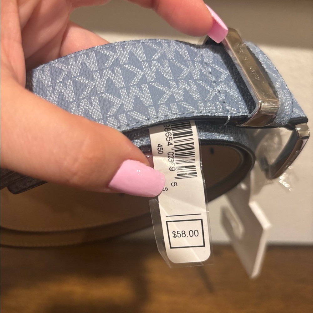 Michael Kors Light Blue Monogram Belt - Picture 6 of 8